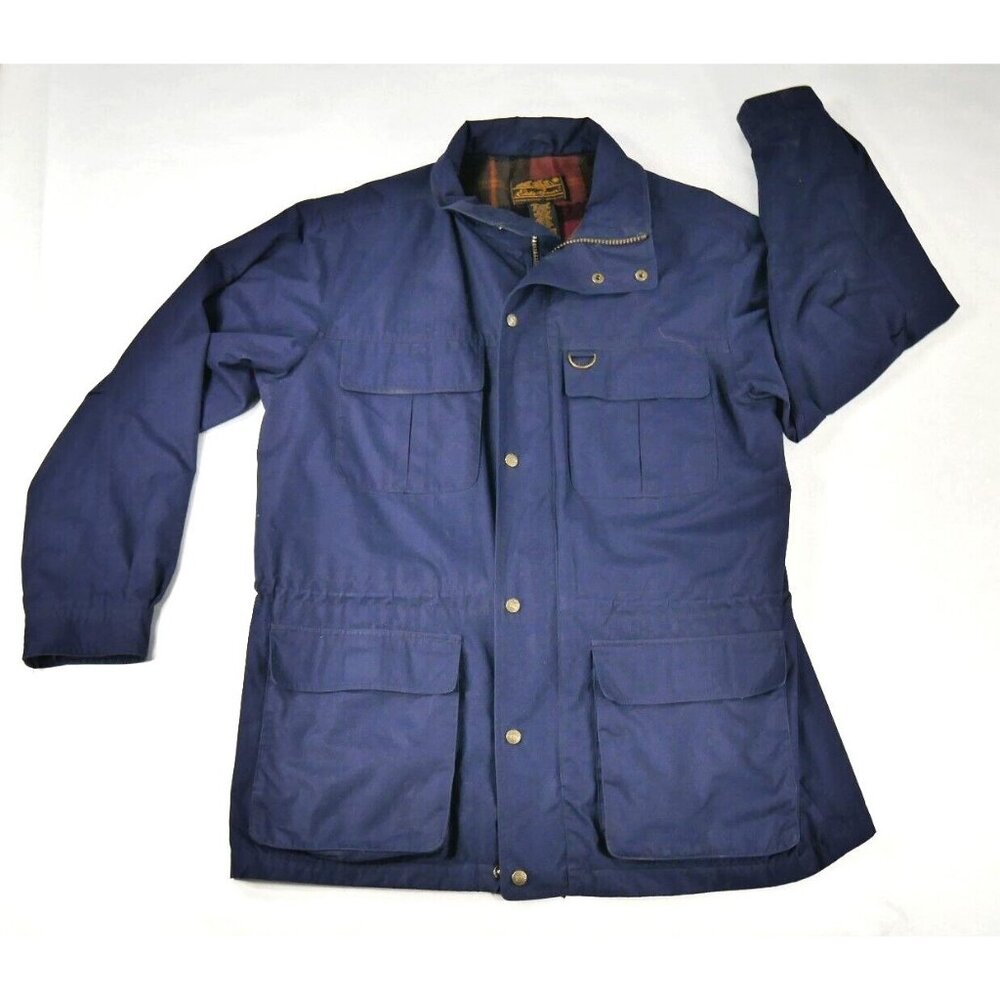 Eddie Bauer Mountain Parka Navy Blue Plaid Wool Lined Jacket Mens Large